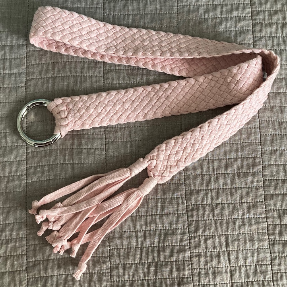 Soft Pink Cloth Woven Braided Belt w Tassels :SEE DETAILS FOR MEASUREMENTS